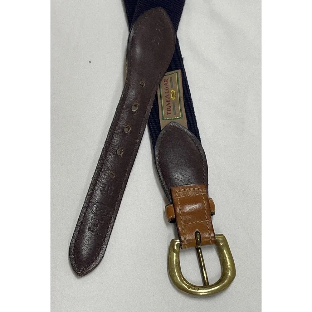 Trafalgar Canvas & Brown Leather Size 30‎ Vintage 1980s USA Belt Unisex